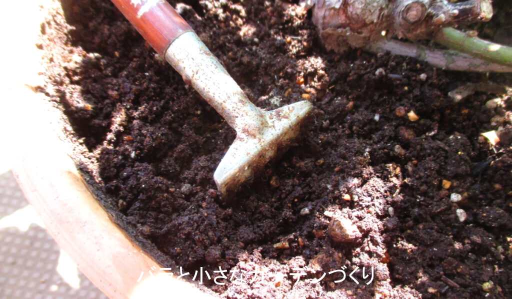 土を浅く掘る