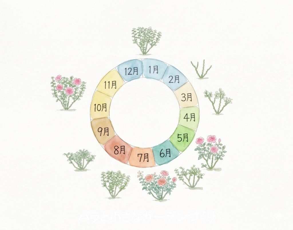 バラの年間サイクルイラスト