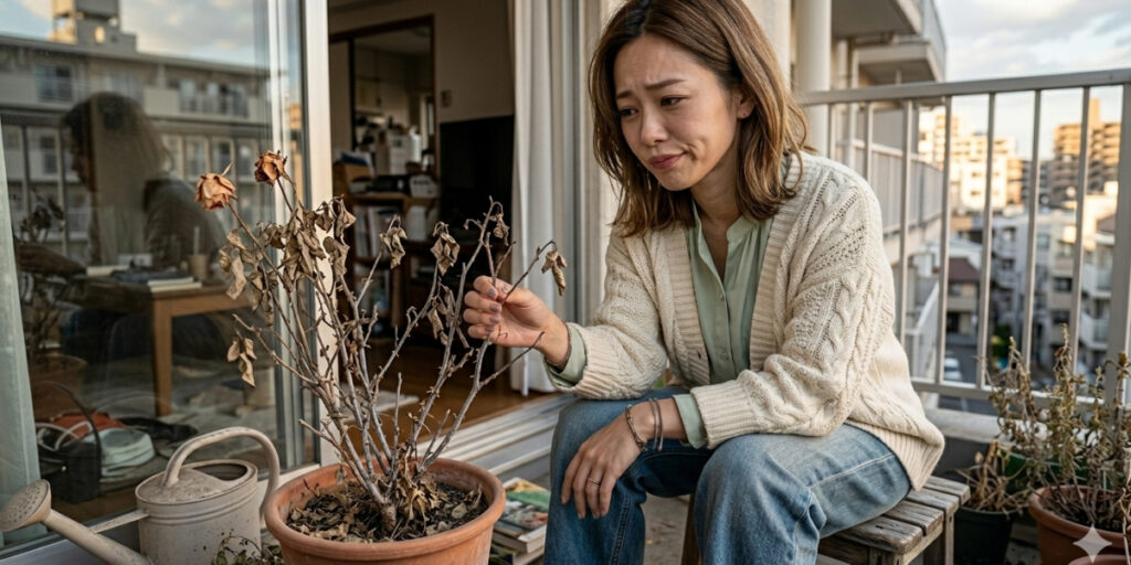 バラを枯らしてしまった女性
