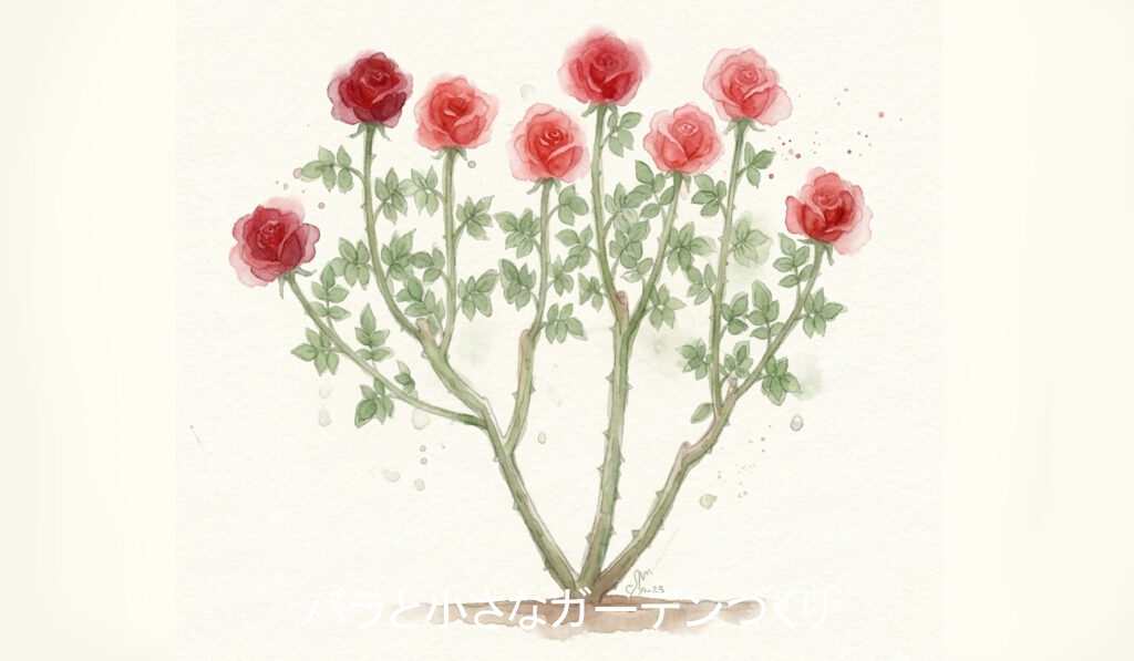 ハイブリッドティー系統のバラの樹形イラスト